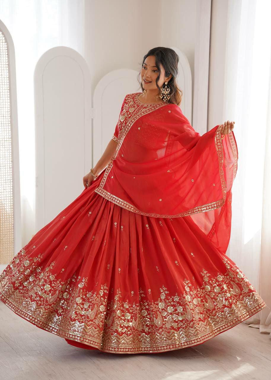 Heavy Shimmer Silk Lehenga Choli Set | Sequin Thread Work Bridal Outfit