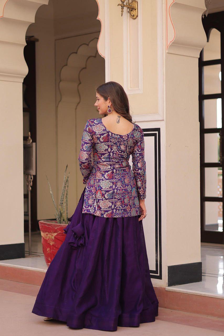 Designer Vichitra Silk Lehenga Choli Set, Festive Party Wear, Full Sleeves Blouse