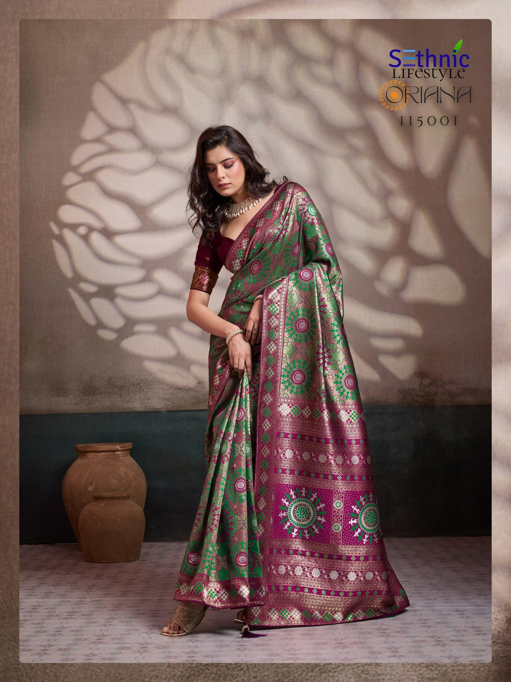 Soft Silk Meenakari Saree, Rich Zari Pallu, Konark Mandala Design, Indian Wedding Saree