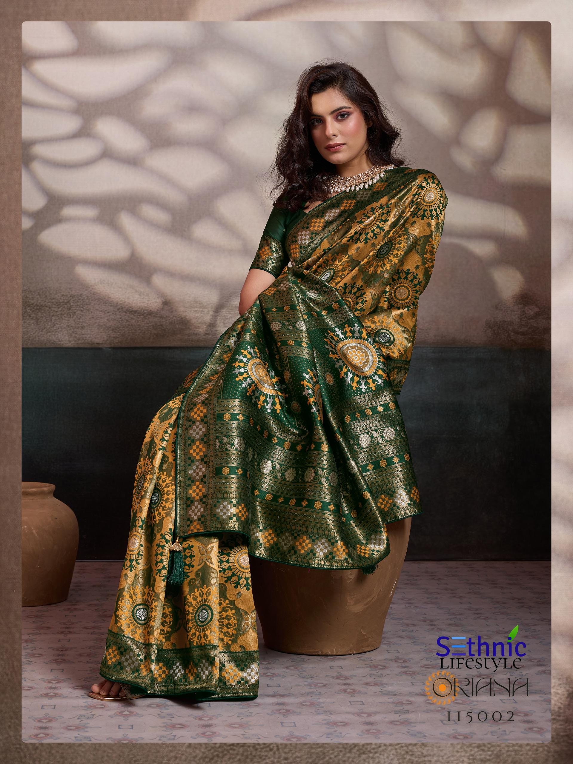 Soft Silk Meenakari Saree, Rich Zari Pallu, Konark Mandala Design, Indian Wedding Saree