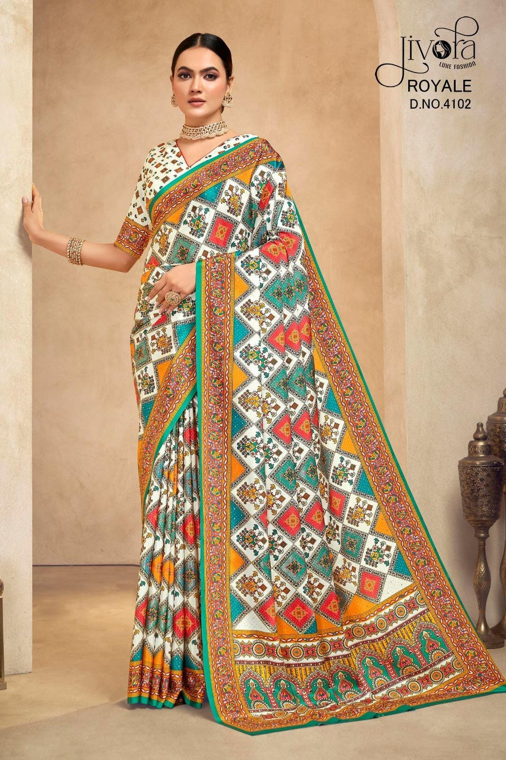 Rajwadi Crepe Saree, Digital Foil Print, Royal Festival Wear Indian Saree
