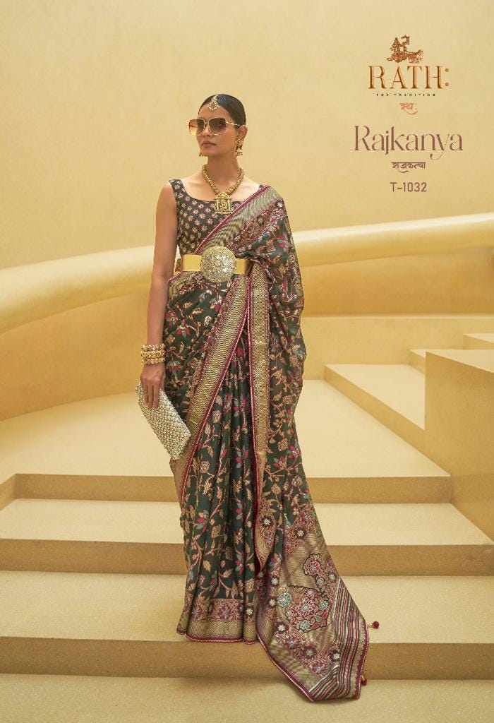 Soft Organza Foil Print Brasso Saree, Designer Festive Party Wear Saree