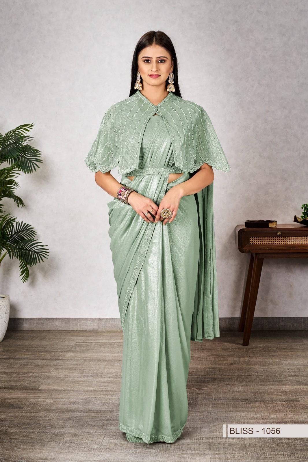 Ready-to-Wear Shimmer Georgette Saree with Embroidered Sequin Blouse, Festive Wear