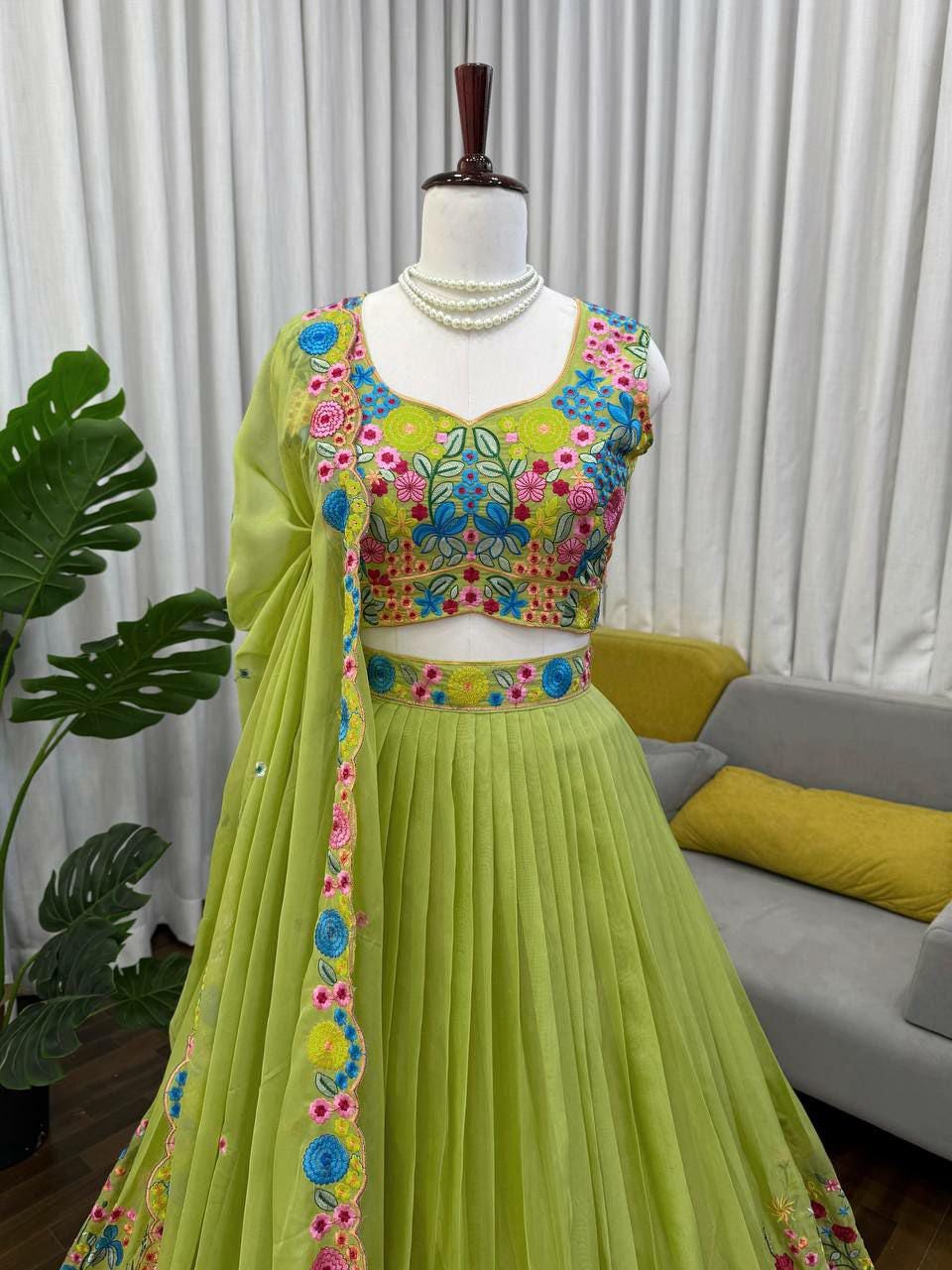 Tabby Organza Silk Lehenga Choli Set, Sequin Embroidery, Wedding Party Wear Outfit