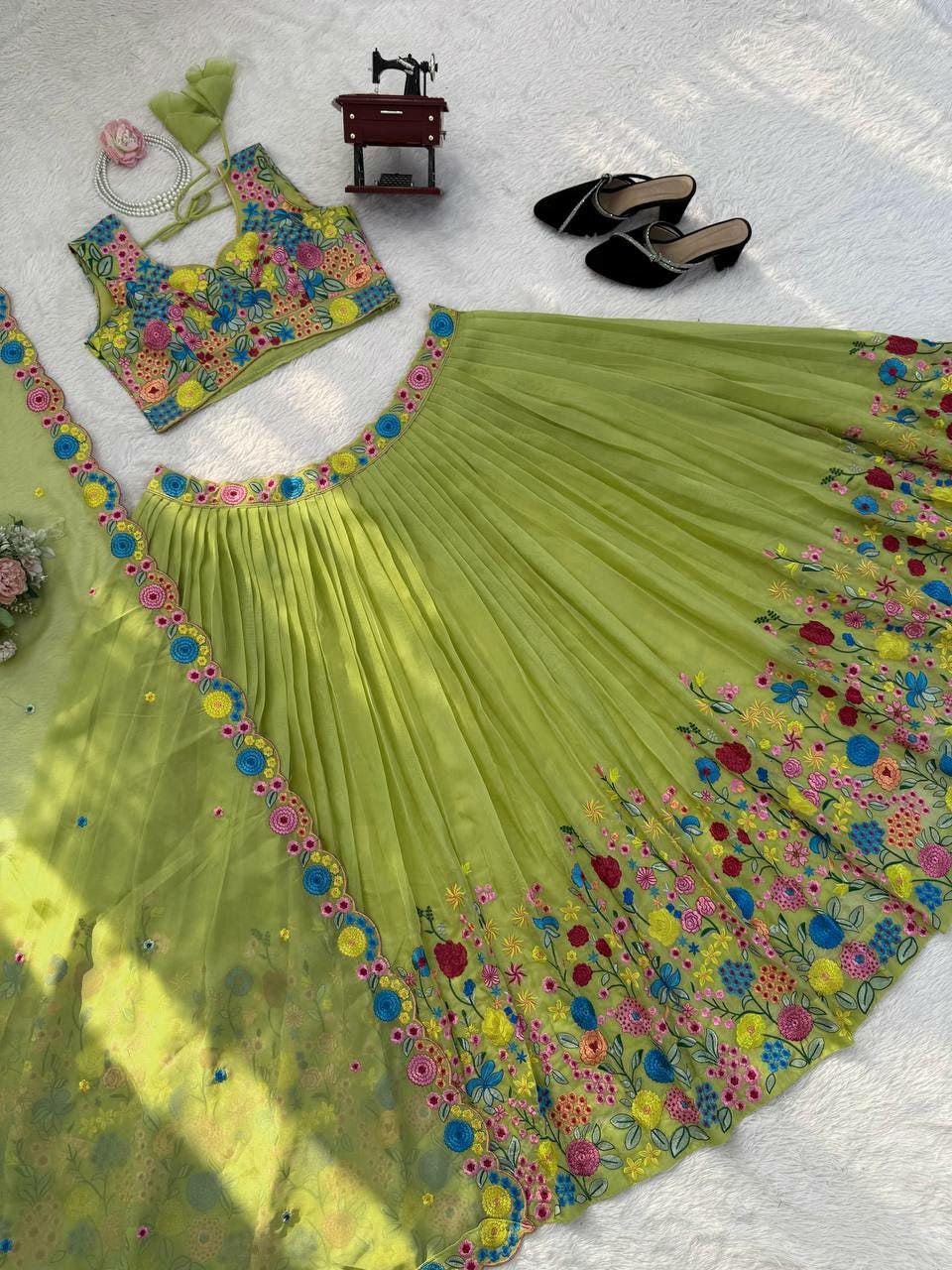 Tabby Organza Silk Lehenga Choli Set, Sequin Embroidery, Wedding Party Wear Outfit