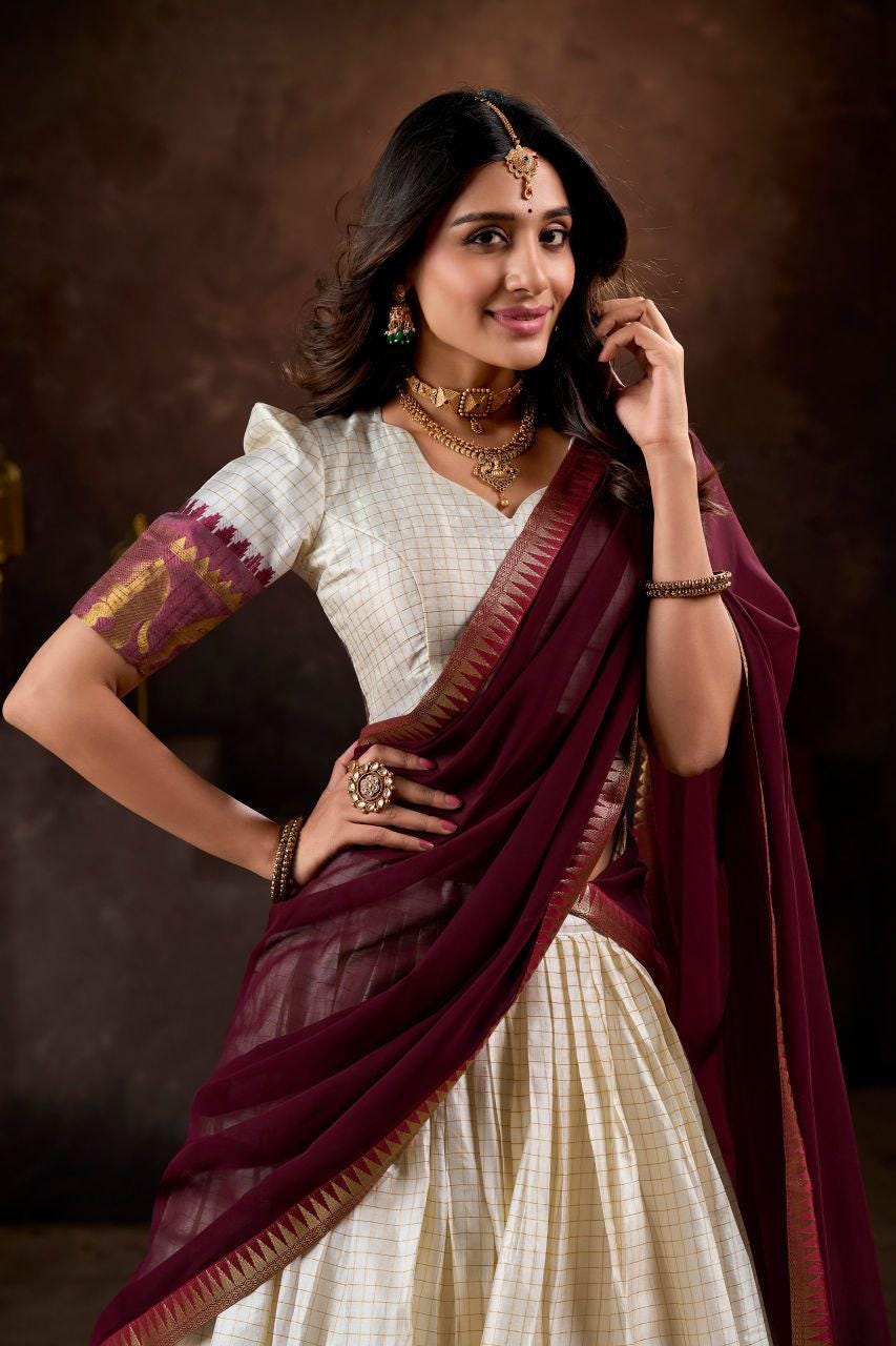 Poly Cotton Lehenga Choli Set, Zari Weaving Work, Festive Wedding Wear Outfit