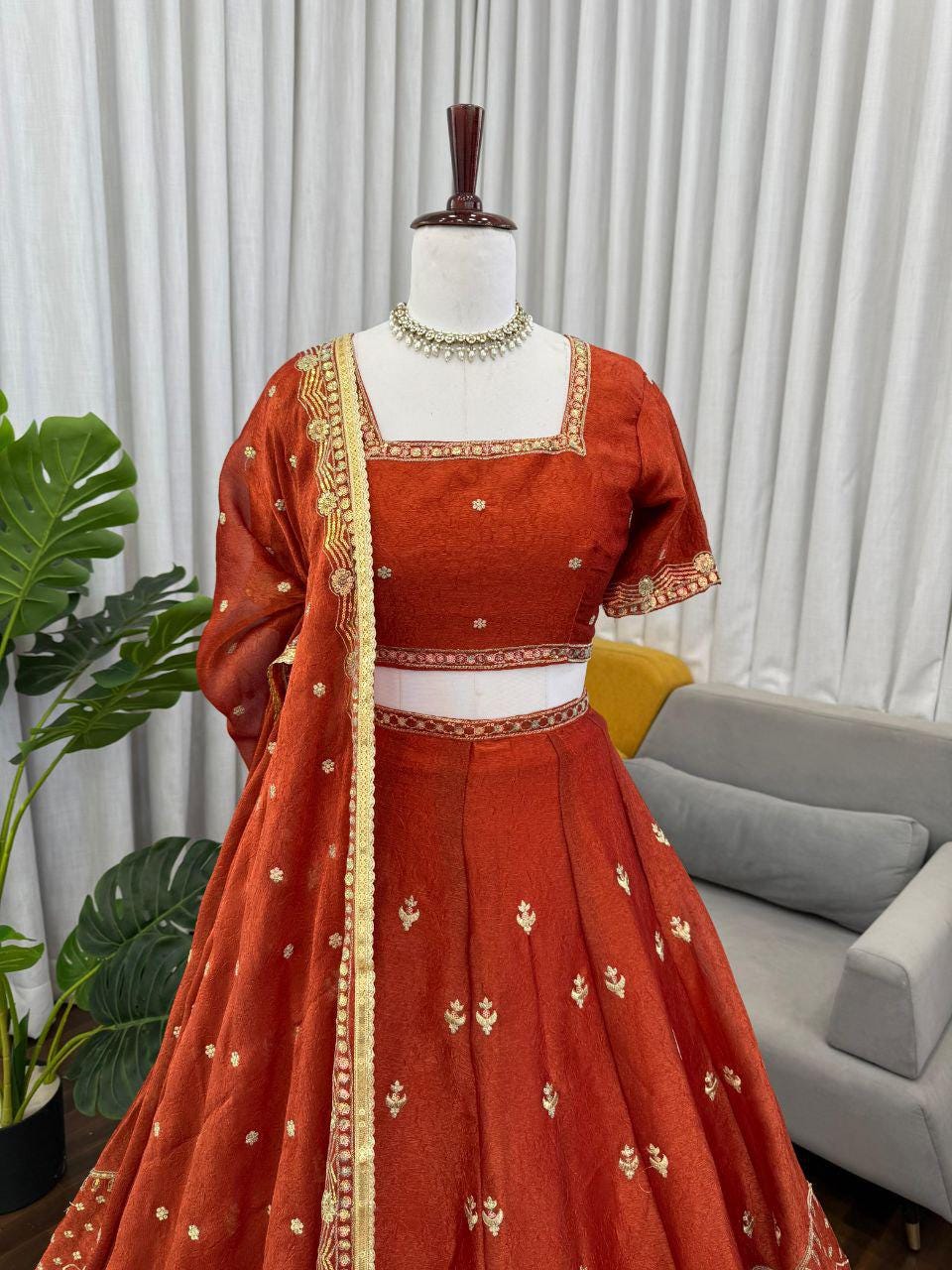 Krishma Silk Lehenga Choli Set, Sequin Embroidery, 3.8 Meter Flair Wedding Outfit