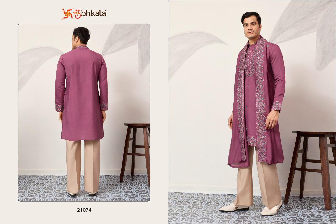 Men's Viscose Silk Kurta Set with Dupatta and Pant, Festive Ethnic Wear