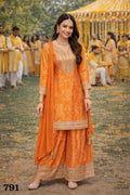 Embroidered Chinon Silk Palazzo Set with Viscose Dupatta, Festive Ethnic Outfit