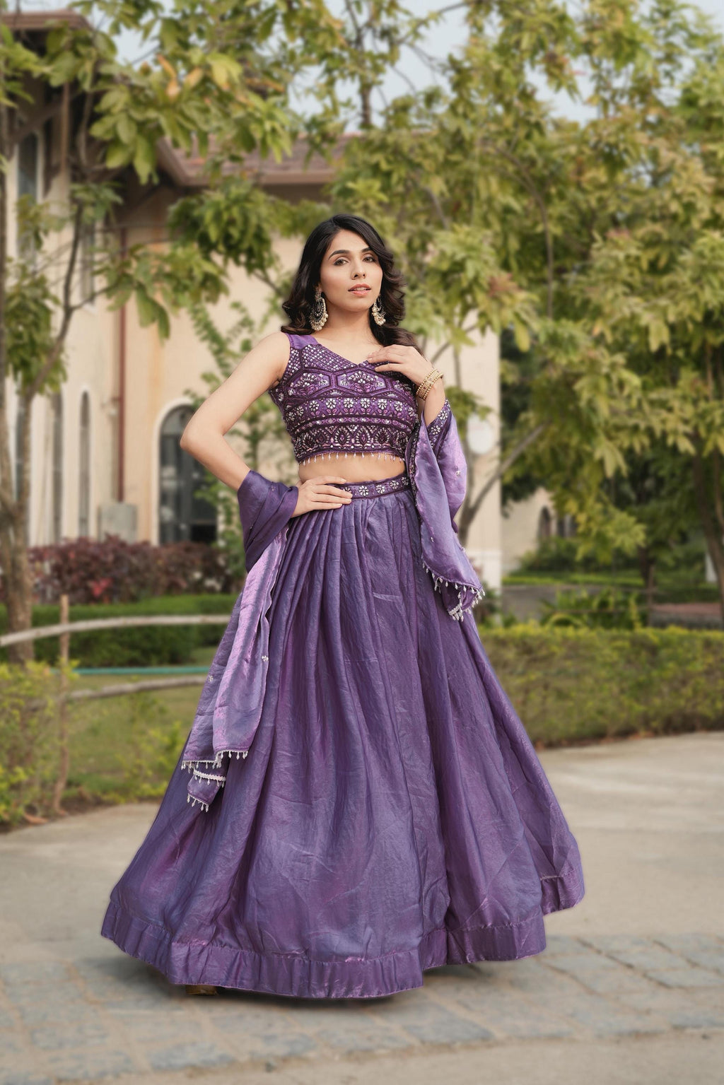 Designer Fendy Lehenga Choli Set, 5 Meter Flair, Beaded Belt, Wedding Reception Outfit