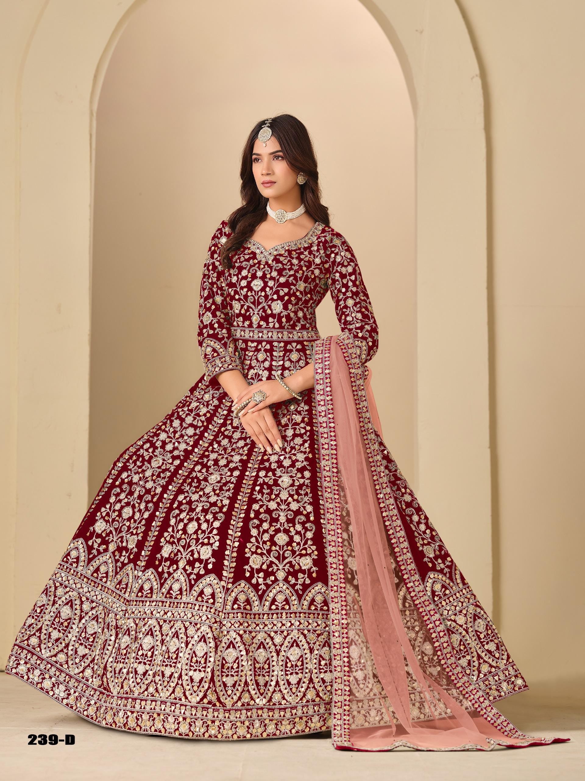 Velvet Embroidered Lehenga Set Net Dupatta, Heavy Work Outfit (Custom Stitch Up to 44)