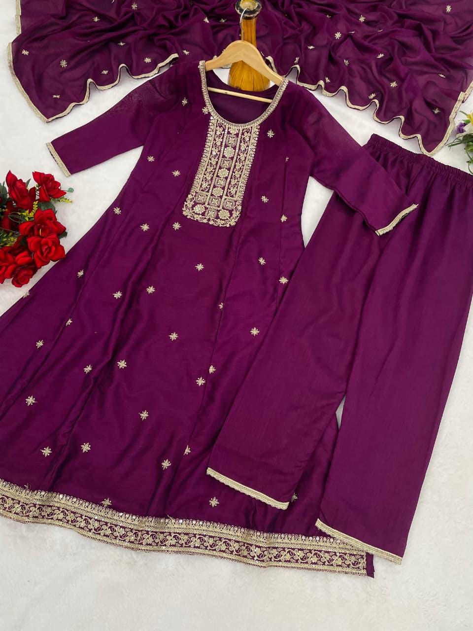 Embroidered Vichitra Silk Kurta Pant Set, 48 Inch Festive Ethnic Wear (M-3XL)