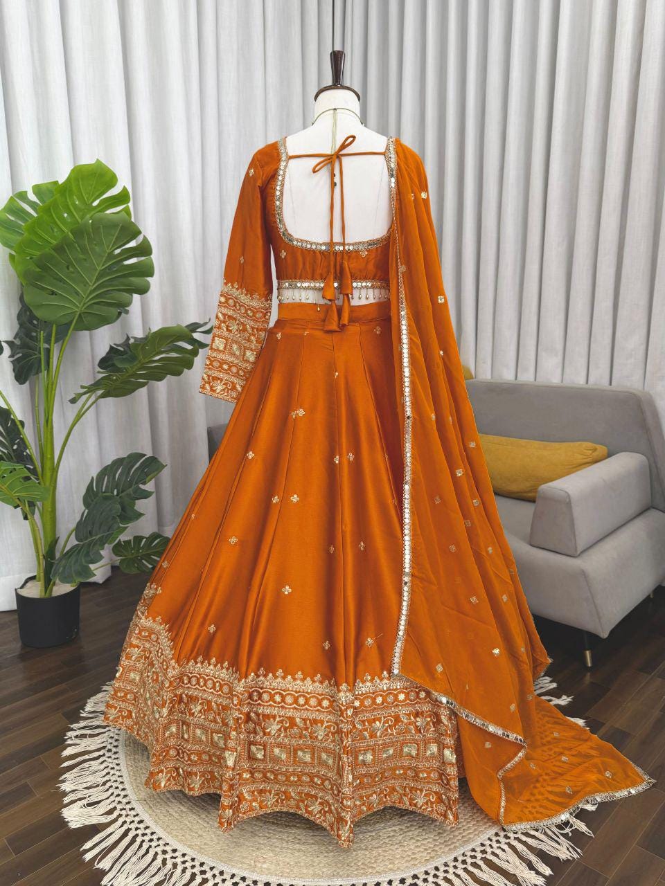 Japan Satin Lehenga Set, Sequin Thread Work, Festive Wedding Wear Stitched (Up to 44)