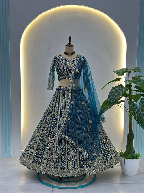 Butterfly Net Lehenga Set, Sequins Cording Embroidery, Bridal Wedding Festive Wear