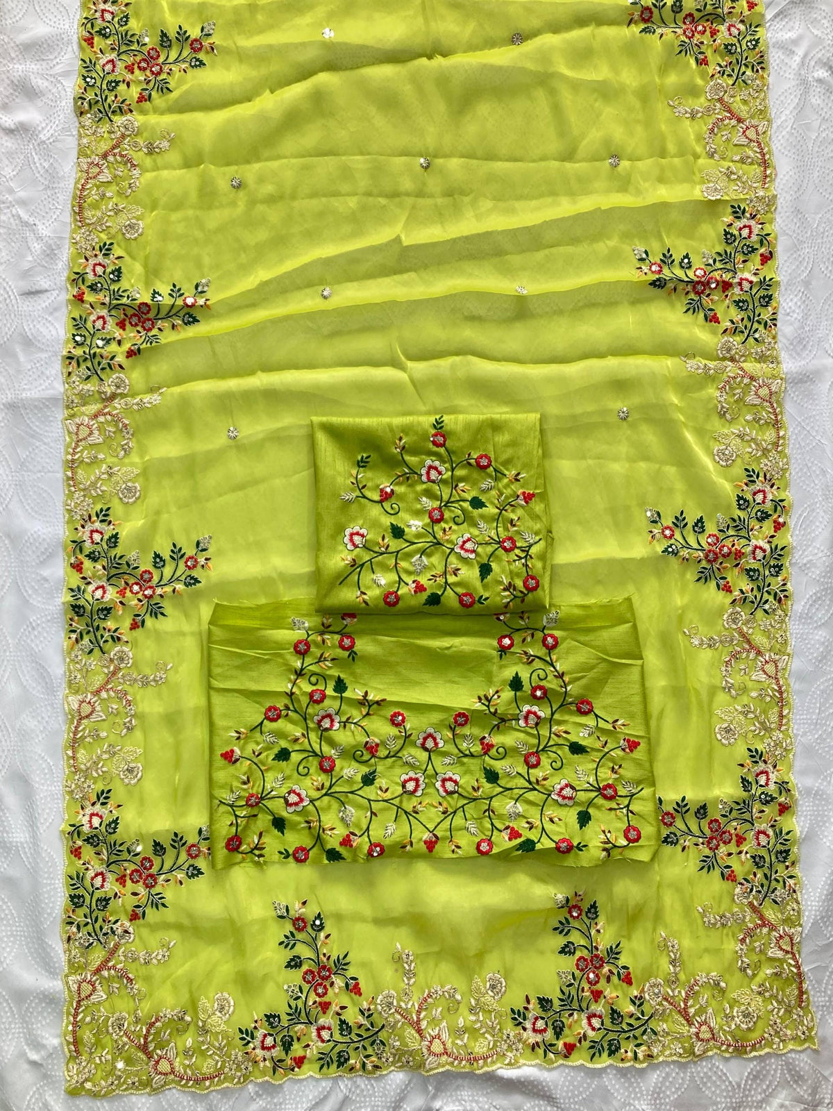 Zimmy Chu Silk Saree, Embroidered Butta, Cutwork Border, Wedding Designer Saree, Mono Banglory Blouse