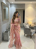 Space Silk Saree with Embroidery Beads Work, Ready-to-Wear, Stitched Blouse, Festive Occasion