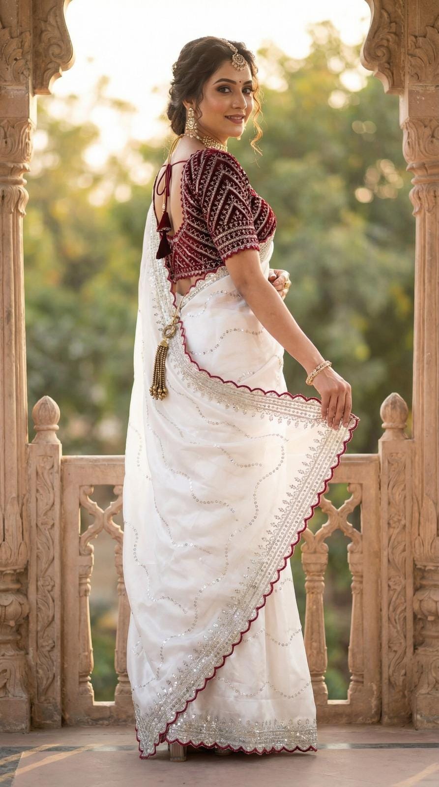 Pure Zimmy Choo Silk Saree, Sequins Embroidery, Velvet Stitched Blouse, Festive Wear