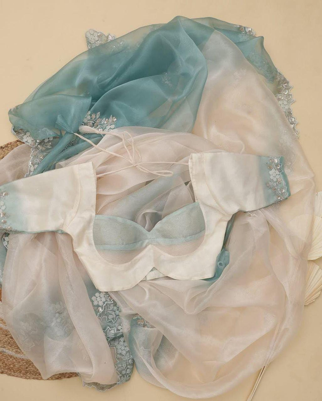 Shiny Organza Saree, Cutdana Moti Sequins Work, Festive Party Wear Blouse Fabric