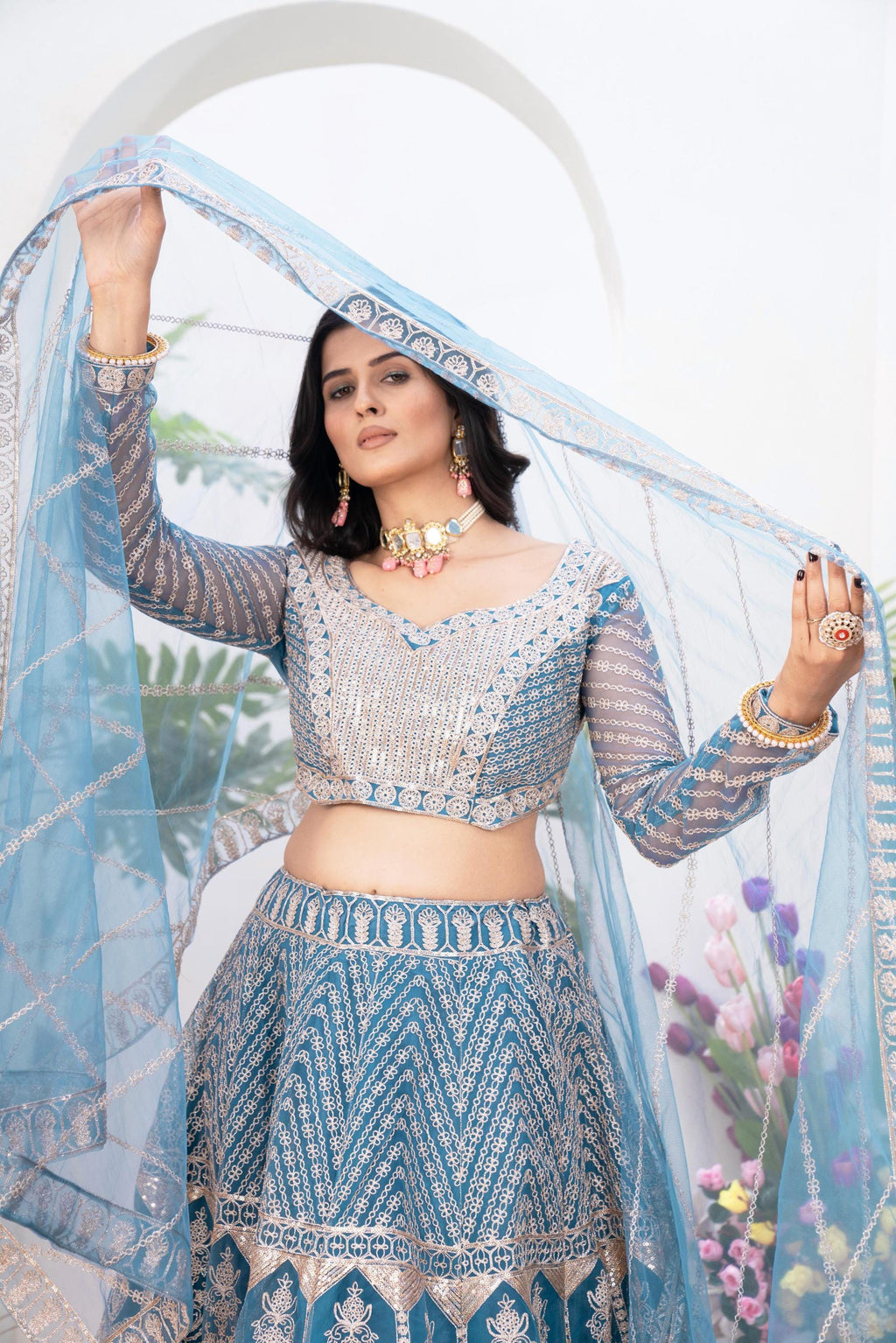 Butterfly Net Lehenga Choli Set, Sequins Jari Embroidery, Bridal Wedding Party Wear