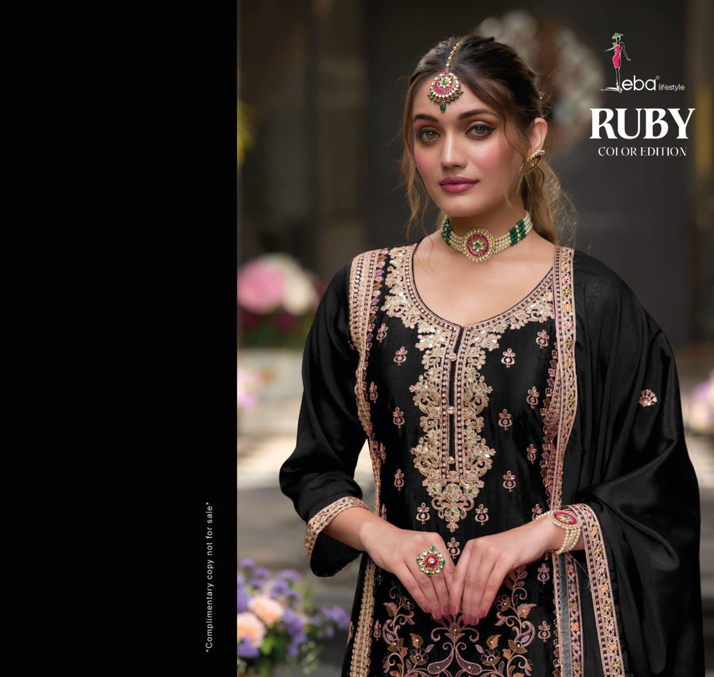 Embroidered Chinon Palazzo Suit Set with Dupatta, Festive Ethnic Party Wear