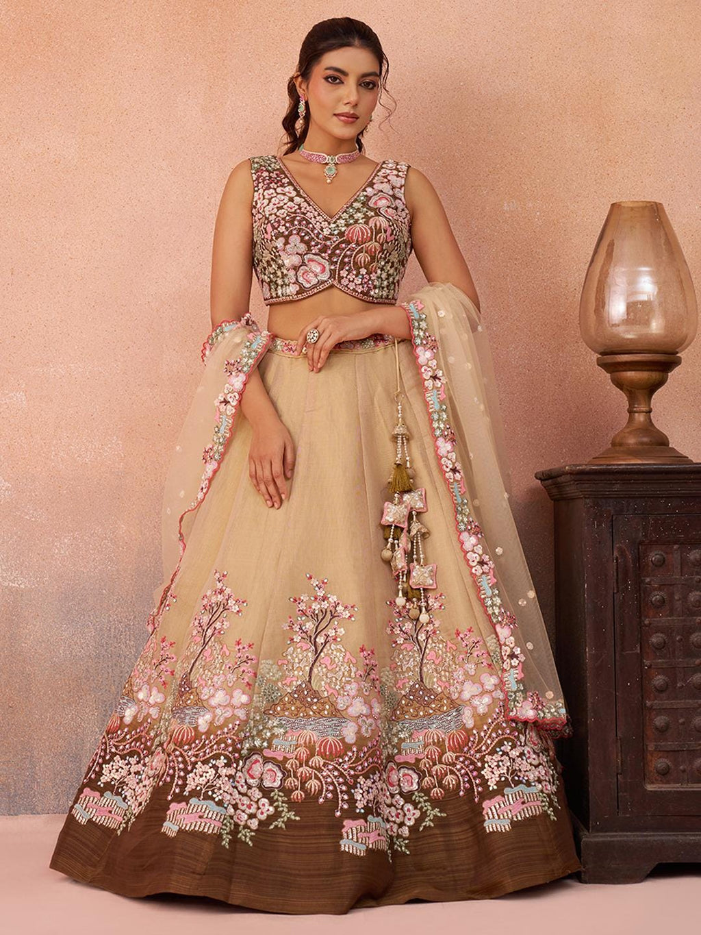 Ombre Net Lehenga Choli Set, Sequins Embroidery, Bridal Wedding Party Wear
