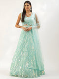 Light Blue Soft Net Lehenga Choli Set, Sequins Embroidery, Bridal Party Wear (Semi-Stitched)