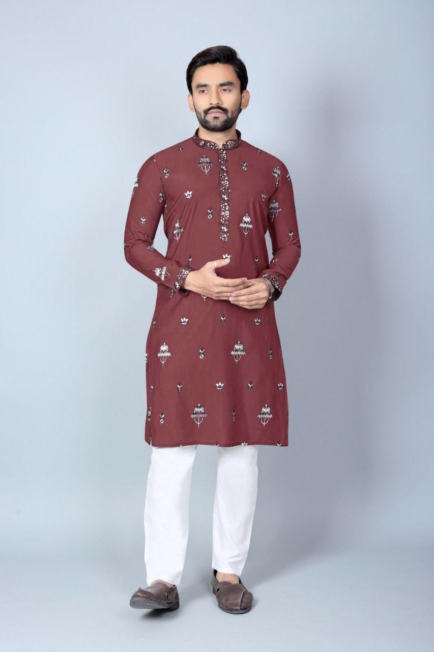Men's Heavy Chanderi Silk Kurta Pajama Set, Traditional Festive Wear