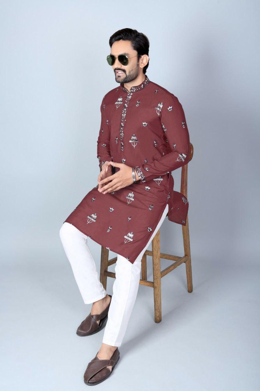 Men's Heavy Chanderi Silk Kurta Pajama Set, Traditional Festive Wear