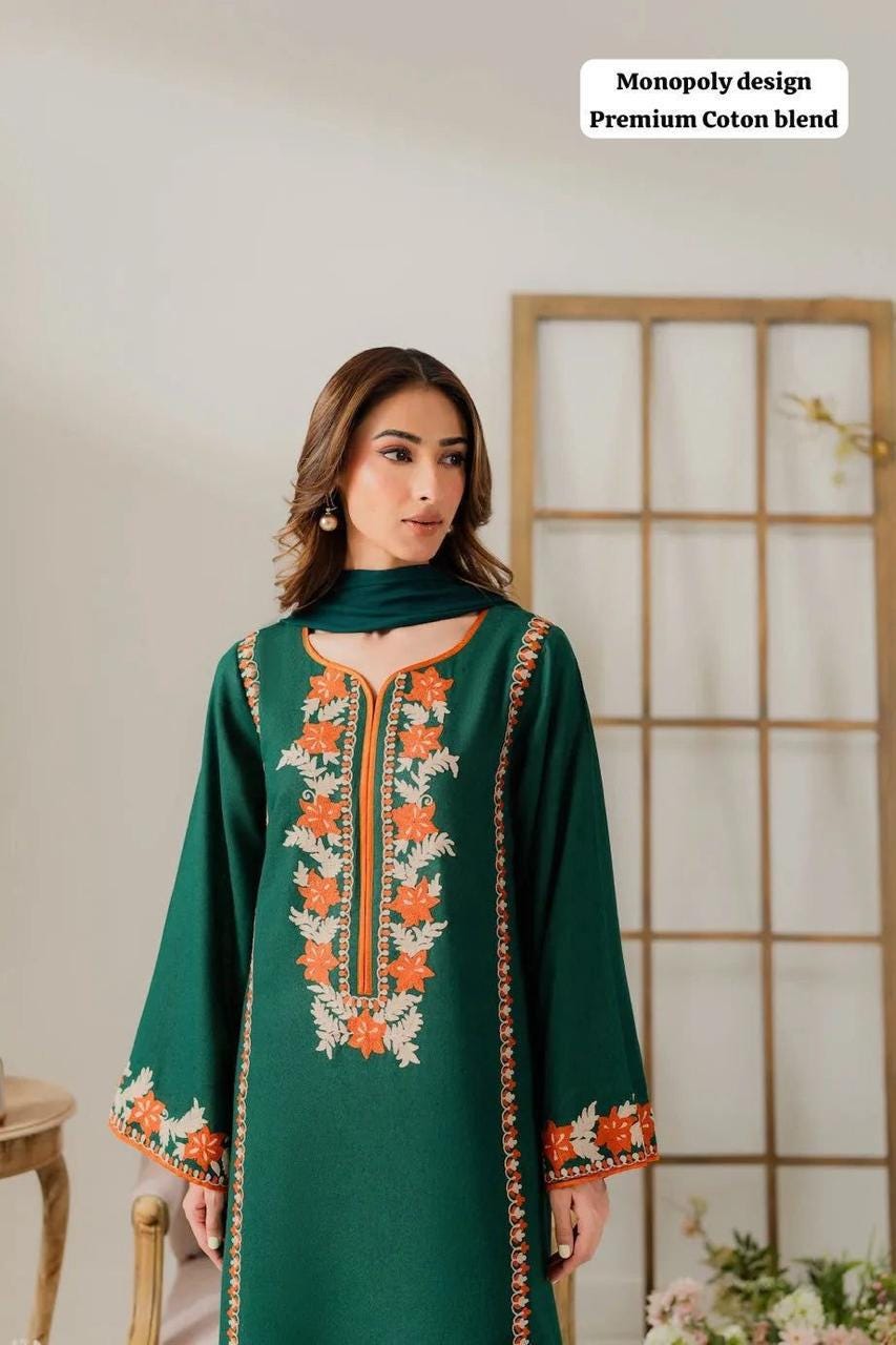 Printed Cotton Blend Kurta Set with Crepe Pants & Chiffon Dupatta | 3 Piece Ethnic Suit