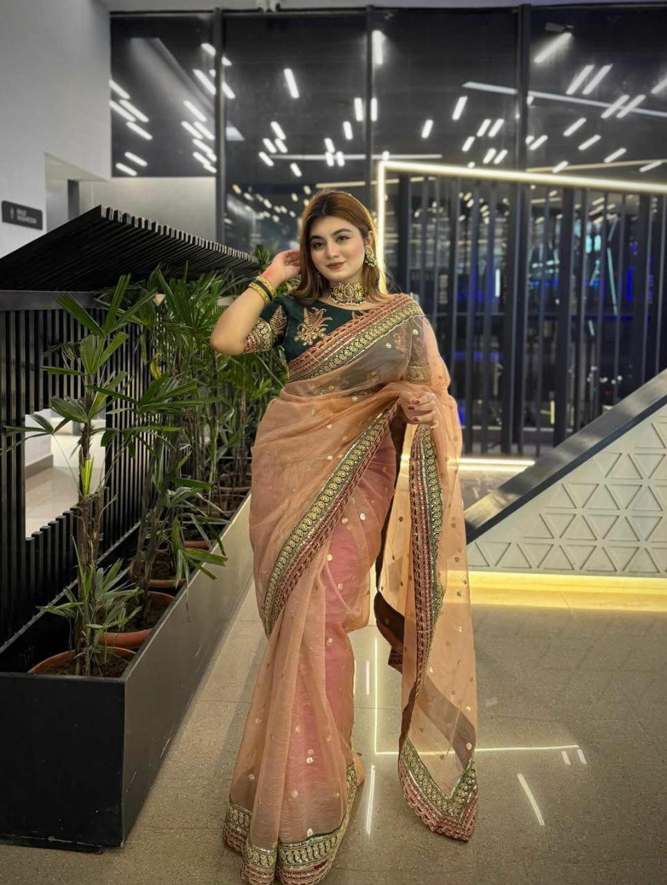 Banarasi Crush Saree with Sequence Work, Coding Lace Border | Banglori Silk Blouse