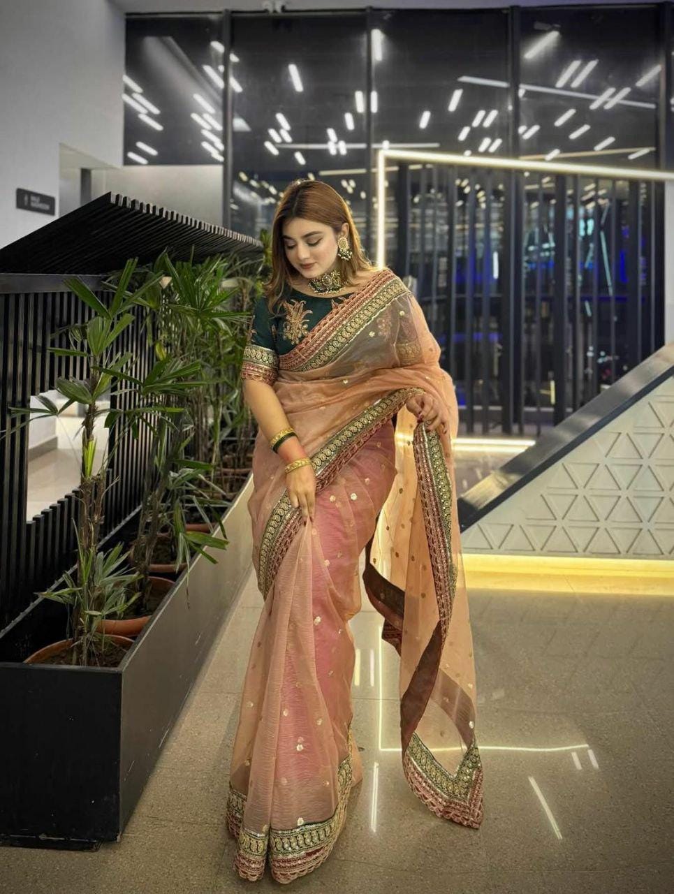 Banarasi Crush Saree with Sequence Work, Coding Lace Border | Banglori Silk Blouse