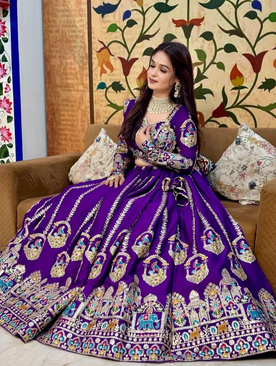 Pure Vichitra Lehenga Choli Set, Heavy Embroidery, Festive Wedding Wear
