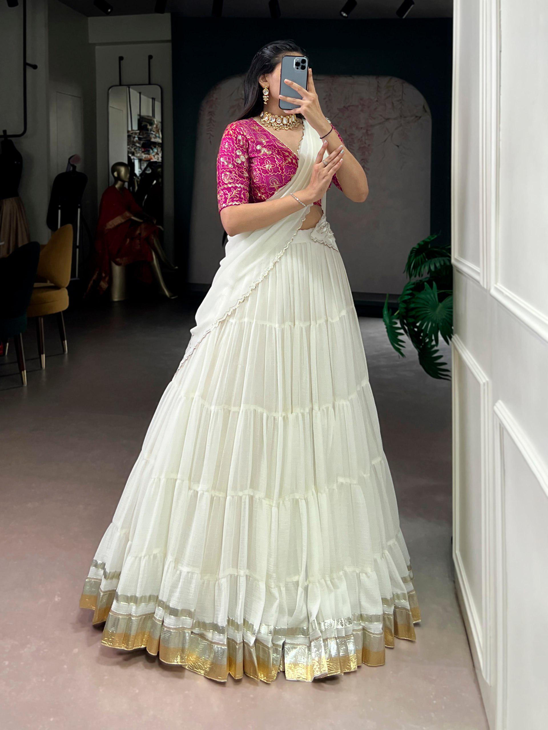 Marble Fabric Lehenga Choli Set, Bandhej Print Blouse, Foil Work Dupatta, 12 Meter Flair