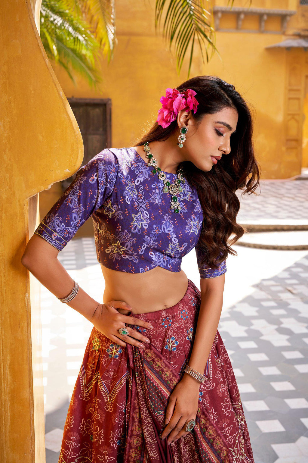 Vaishali Silk Lehenga Choli Set | Printed Maslin Dupatta, Gotta Patti Lace, Beads Work