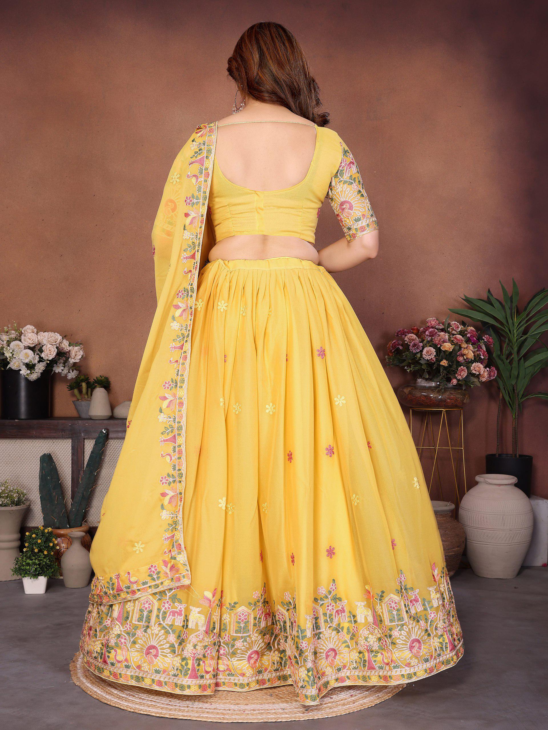Embroidered Star Georgette Lehenga Choli Set, Indian Ethnic Wedding Party Wear