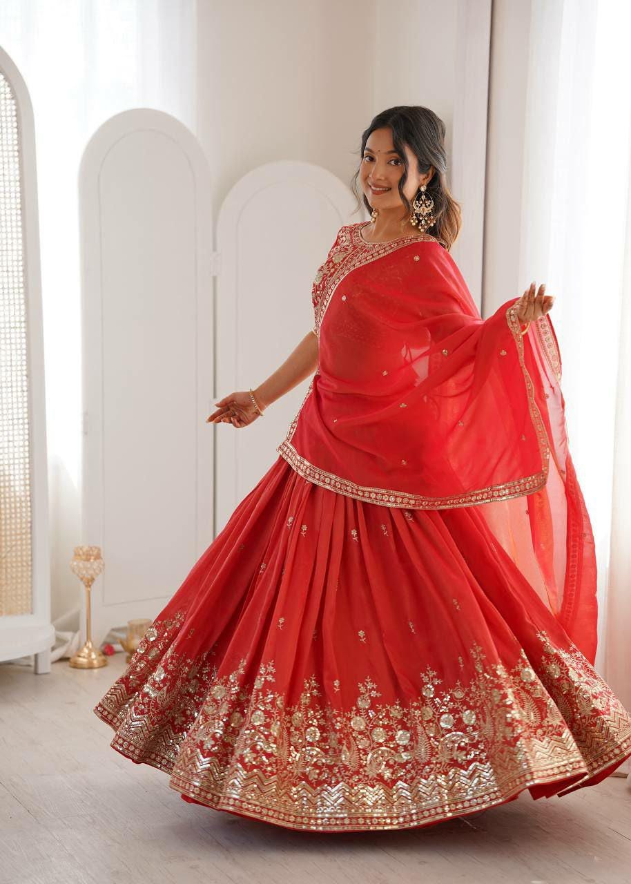 Heavy Shimmer Silk Lehenga Choli Set | Sequin Thread Work Bridal Outfit