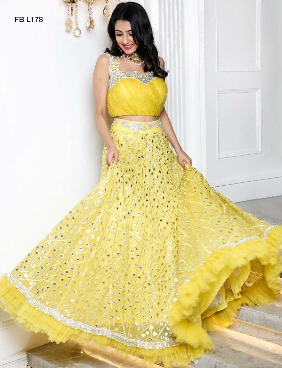 Georgette Lehenga Choli Set, Zari Foil Work, Ruffle Border, Indian Wedding Outfit