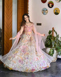 Chinon Silk Printed Lehenga Choli Set, Sequins Embroidered Net Dupatta, Banglory Silk Blouse