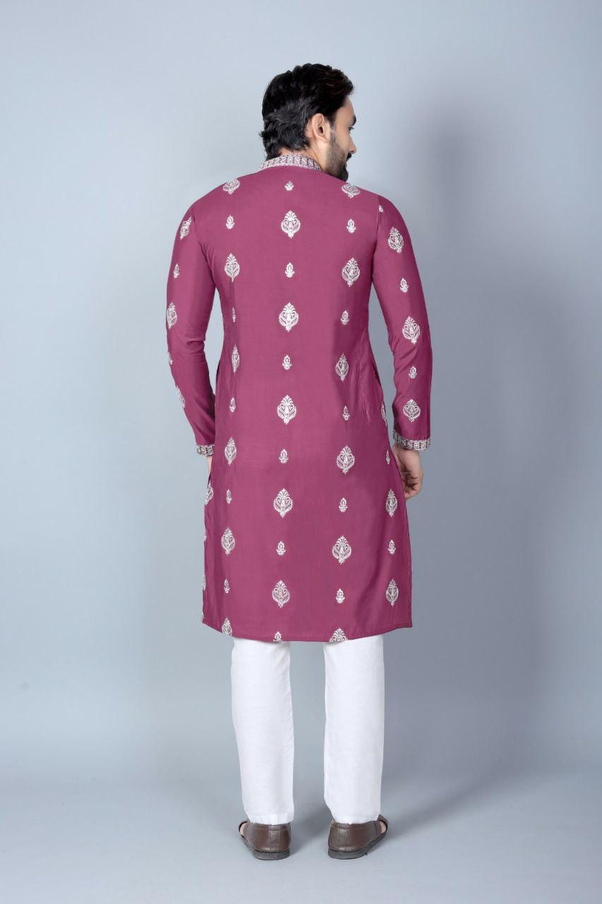 Men's Chanderi Silk Kurta Pajama Set, Traditional Indian Festive Wear, Wedding Party Outfit