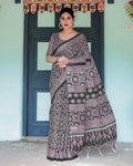 Black Ajrakh Inspired Linen Cotton Saree