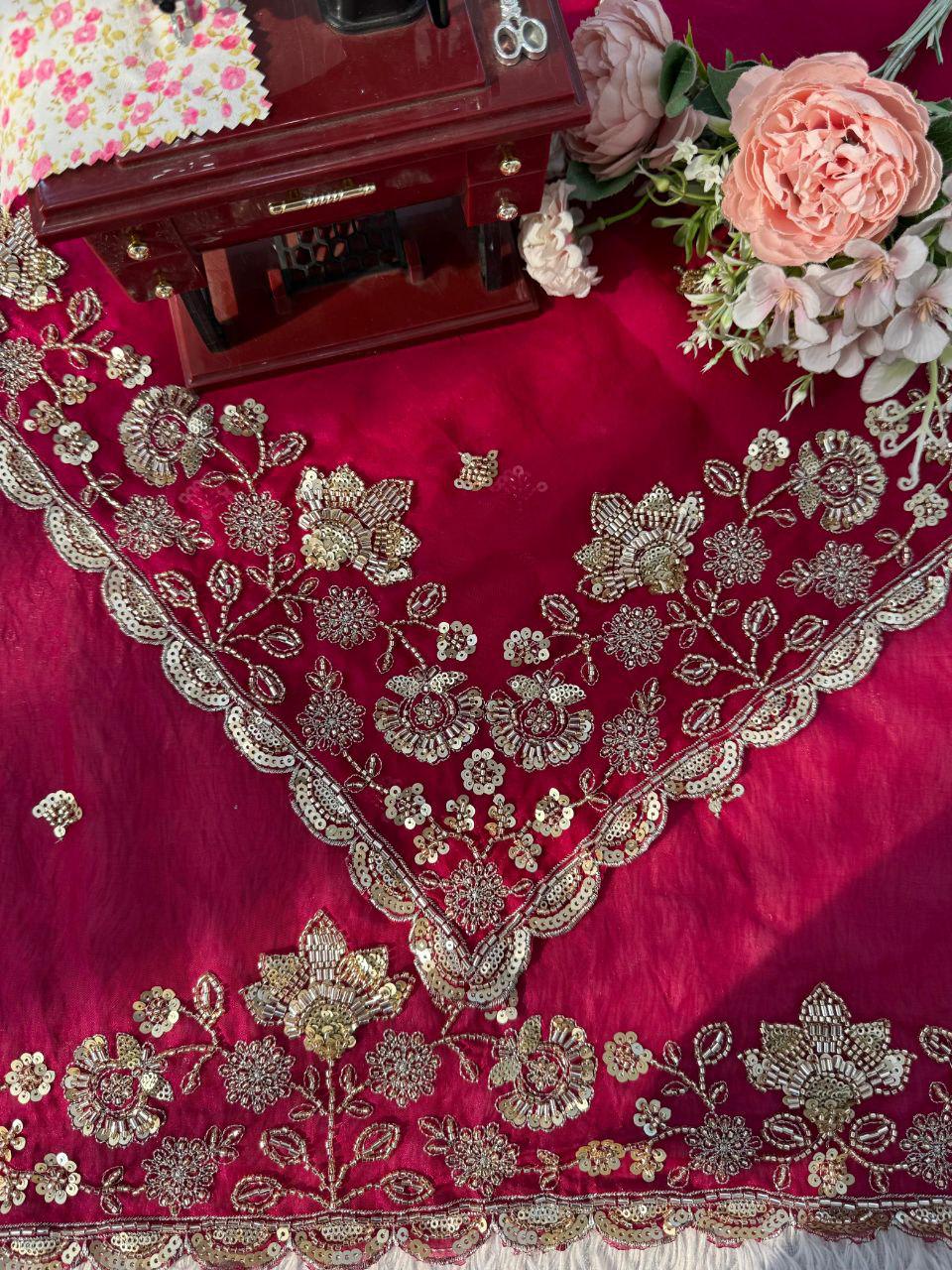 Luxury Fendy Silk Saree with Heavy Bead & Sequin Embroidery