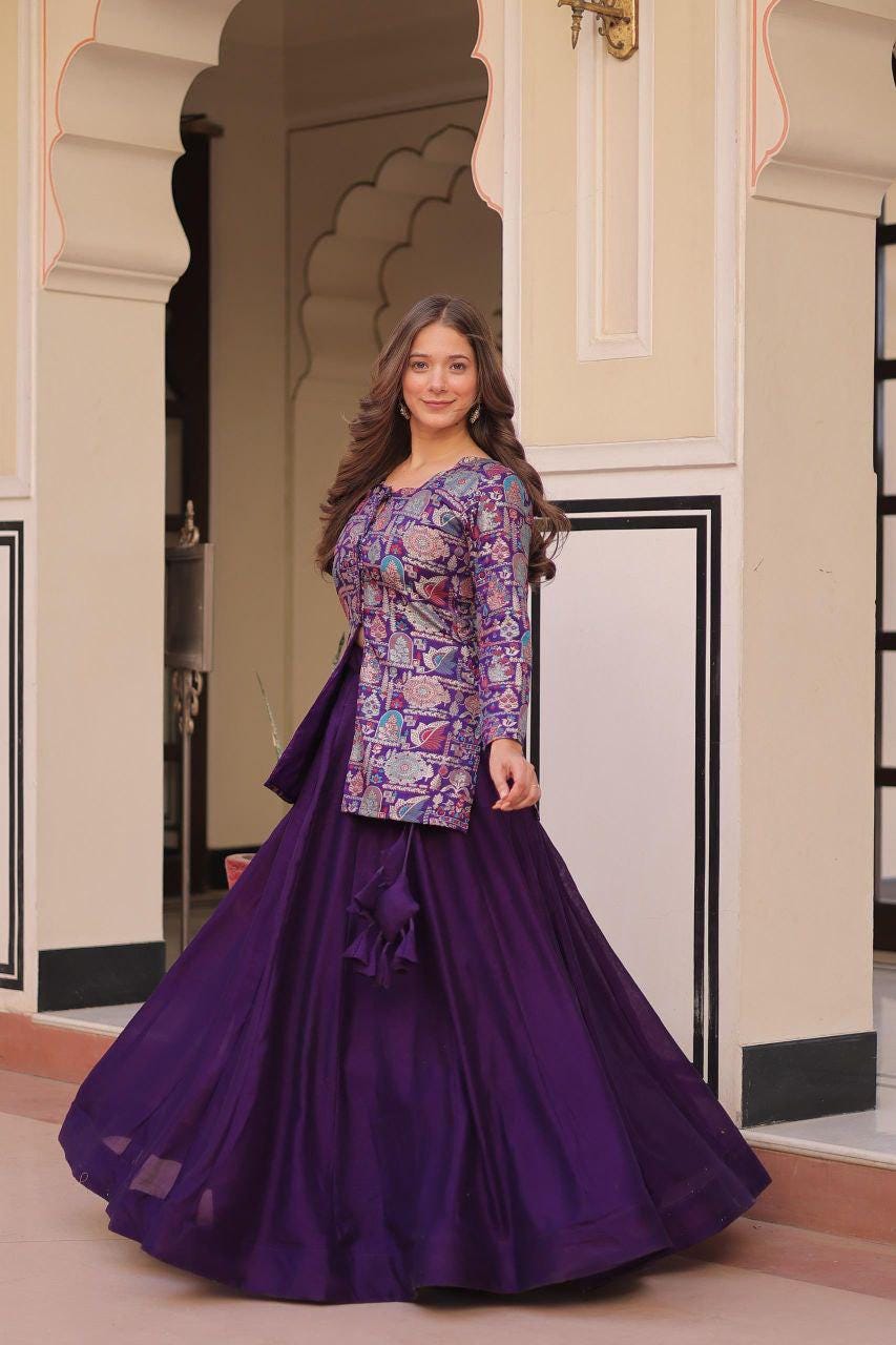 Designer Vichitra Silk Lehenga Choli Set, Festive Party Wear, Full Sleeves Blouse
