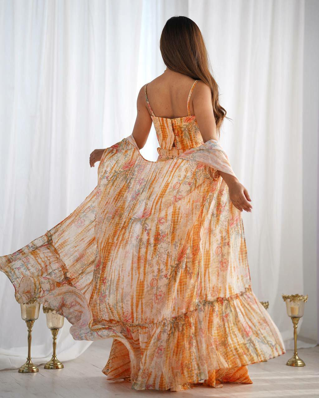 Floral Print Shrug Set, Crop Top Palazzo Co Ord, Fox Georgette Ethnic Outfit