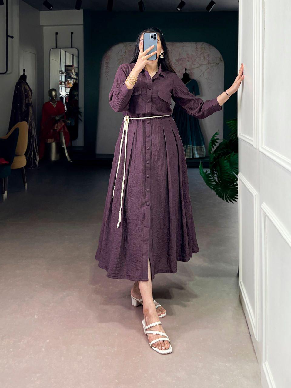 Plain Crackel Fabric Frock Dress, Long Flared Ethnic Gown, Casual Party Wear