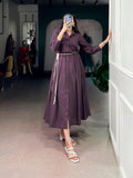 Plain Crackel Fabric Frock Dress, Long Flared Ethnic Gown, Casual Party Wear