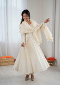 Pure Kora Cotton Anarkali Gown Set, Schiffli Embroidery, Festive Indian Outfit