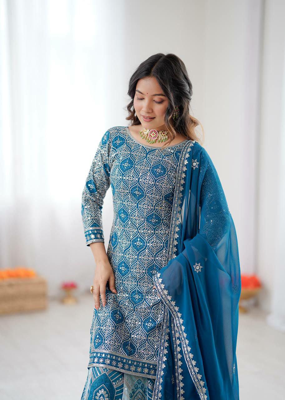 Faux Georgette Lehenga Choli Set, Sequins Embroidery, Indian Wedding Party Wear