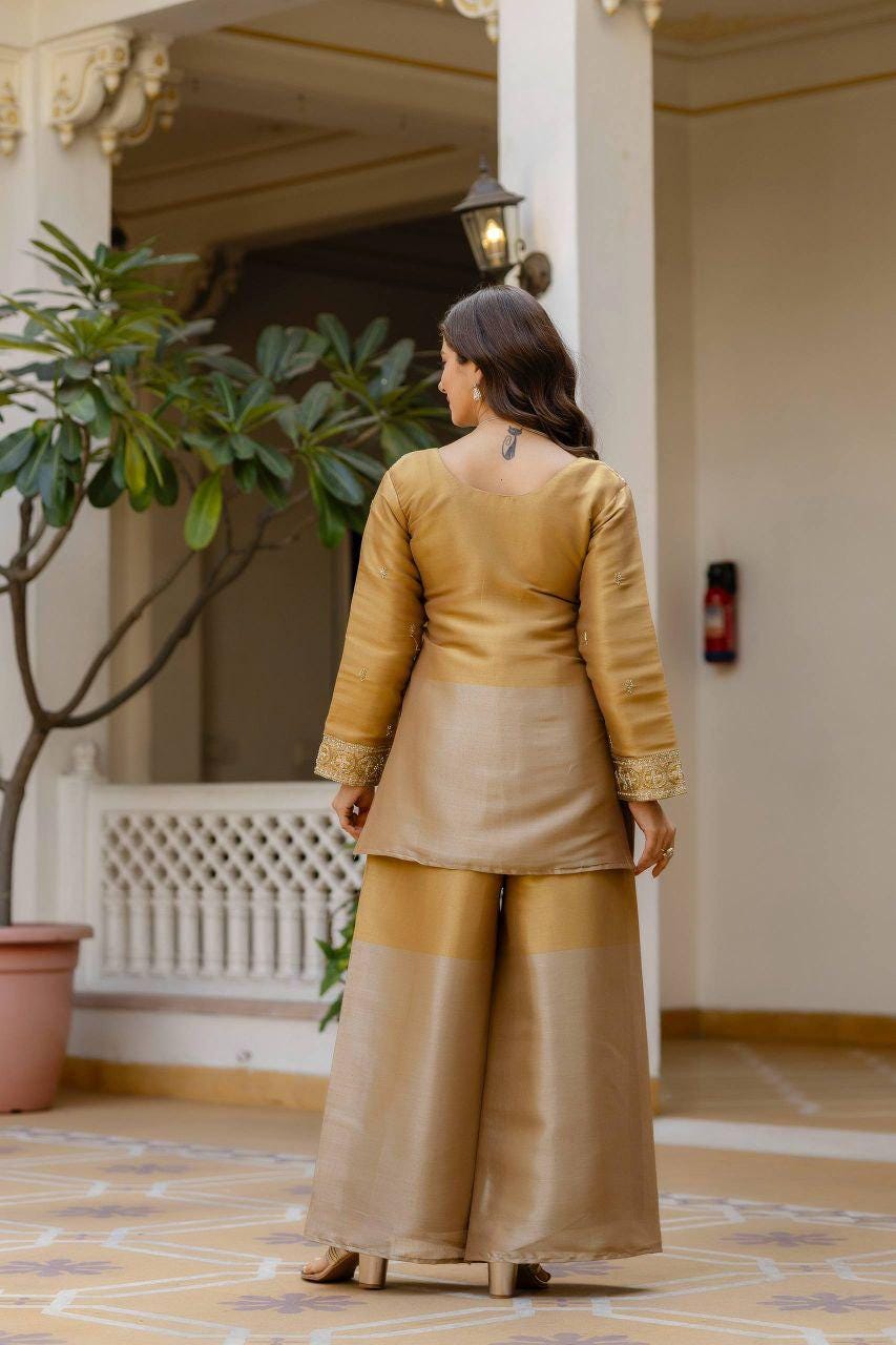 Banarasi Viscose Kurti Set, Heavy Embroidery, Semi Beads Work, Festive Outfit