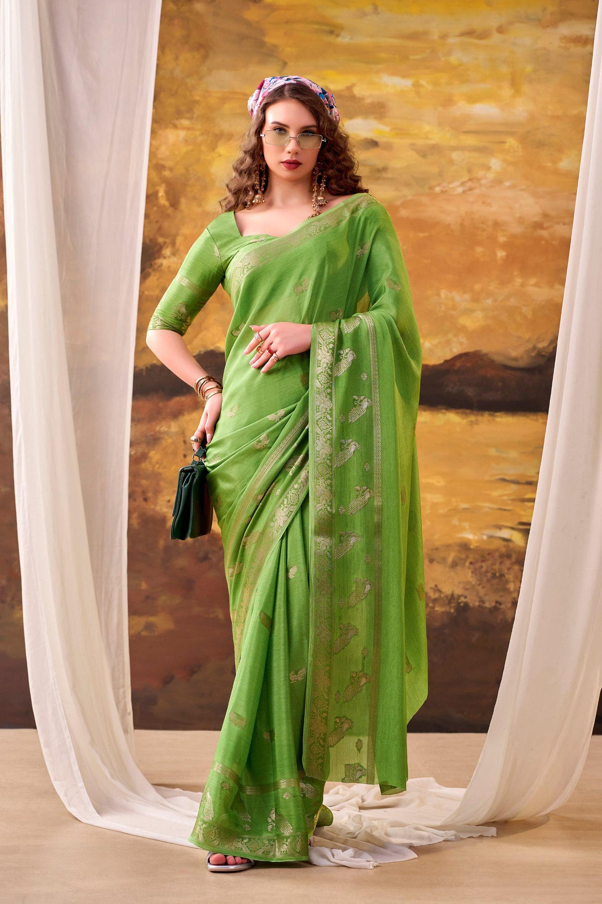 Crepe Weaving Saree with Unstitched Blouse, Lightweight Indian Festive Wear