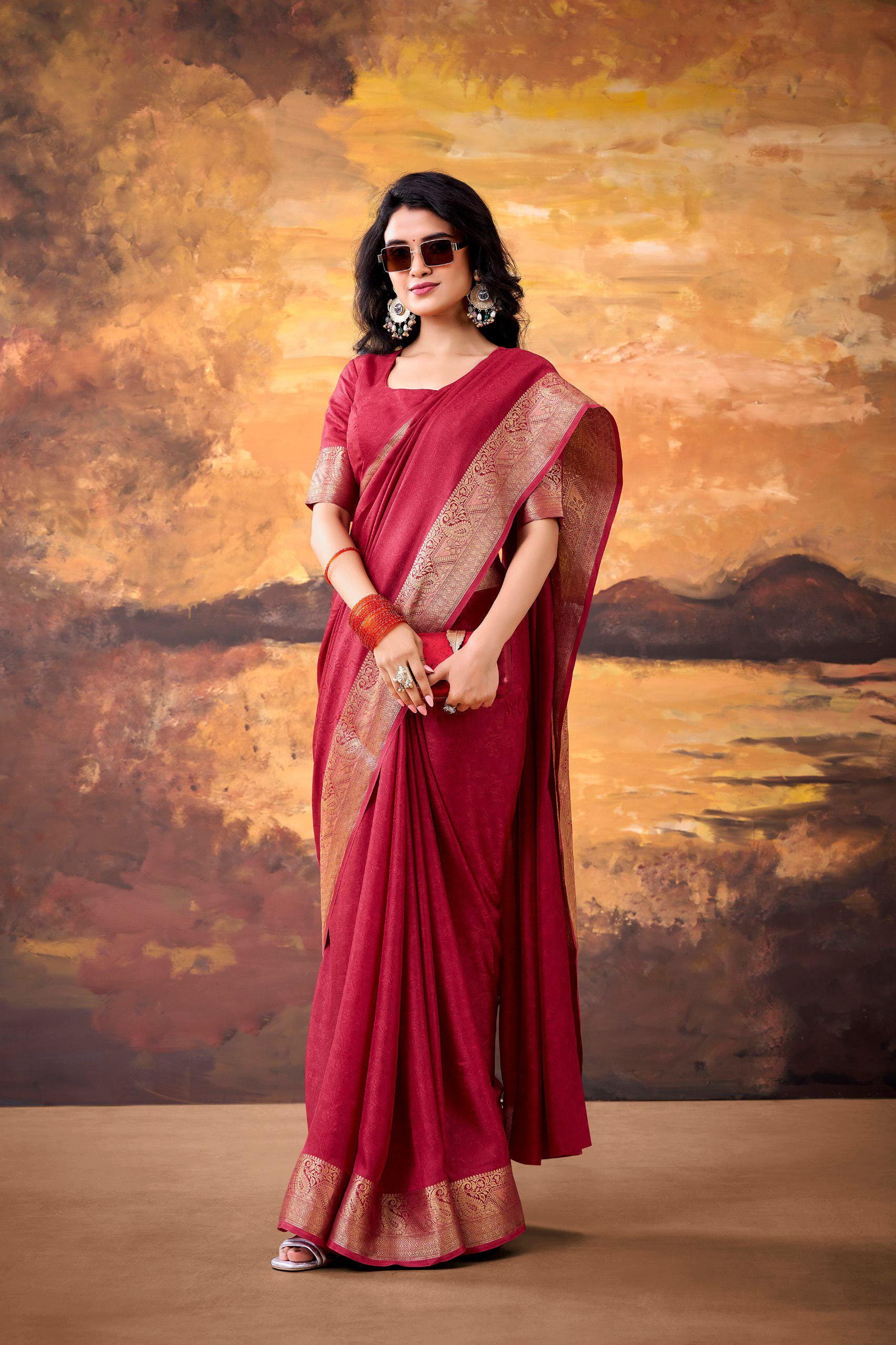 Mass Mello Saree, Zari Weaving Work, Traditional Indian Festive Party Wear (Unstitched Blouse)